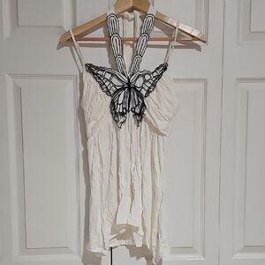 Studio Y White Camisole with Black Butterfly Design